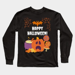 Vintage Pumpkin Scene Halloween Gift Long Sleeve T-Shirt